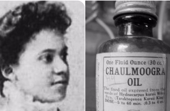 Portrait d'Alice Ball et flacon d'huile de chaulmoogra